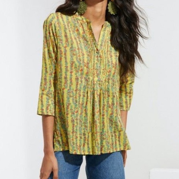 NWOT ROLLER RABBIT rhody stripe Arles short button blouse spring yellow floral - Picture 1 of 5